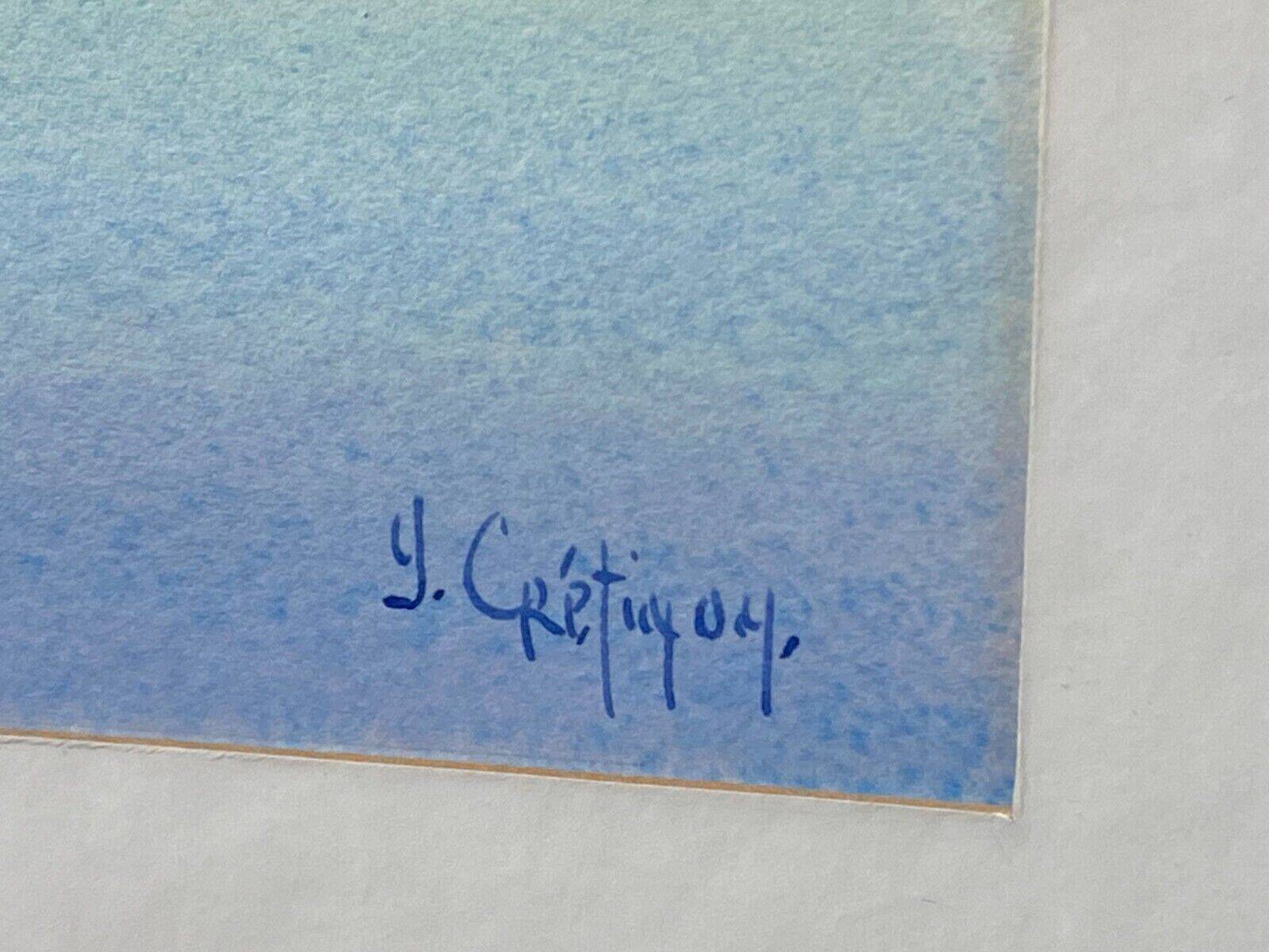 Painting signed Cretinon watercolor view of Lyon Notre-Dame de Fourvière Basilica