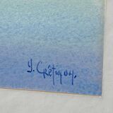 Painting signed Cretinon watercolor view of Lyon Notre-Dame de Fourvière Basilica