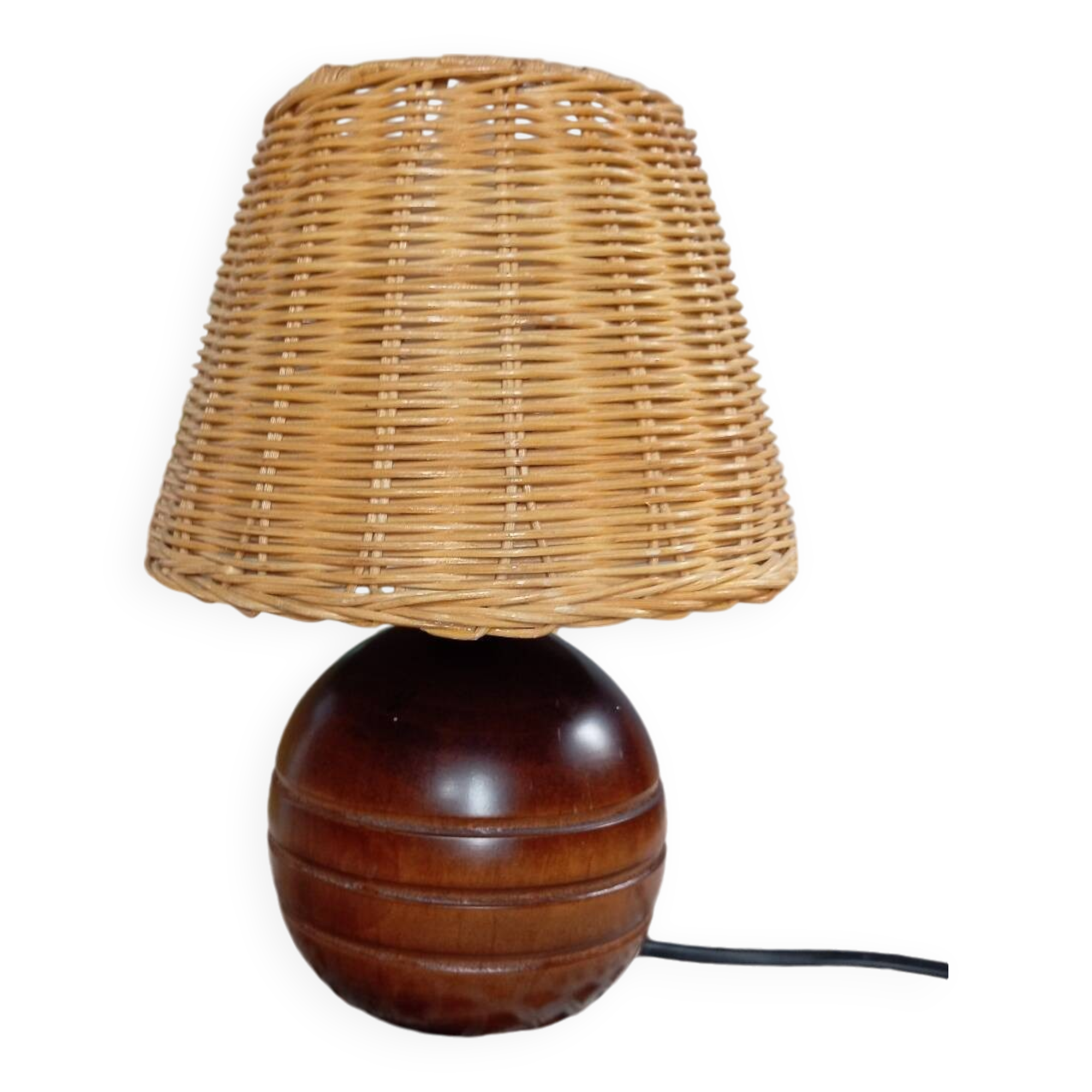 Vintage wooden and rattan table lamp