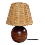 Vintage wooden and rattan table lamp