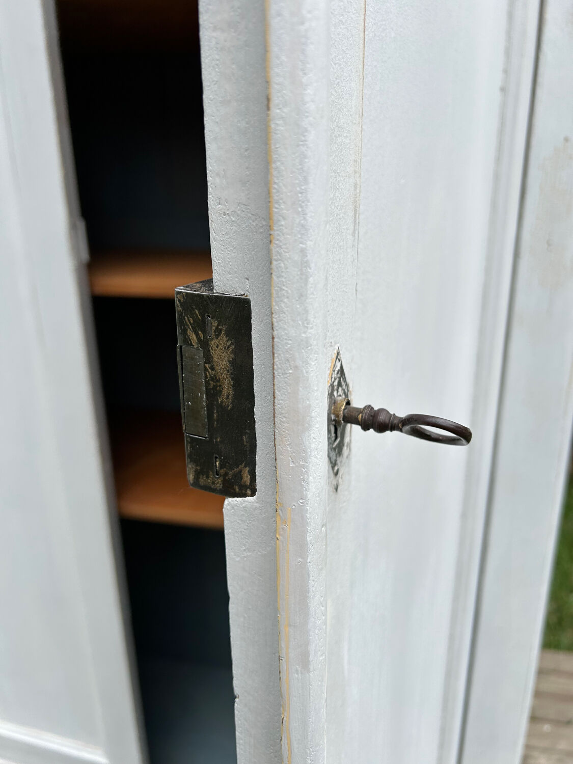 Antique Parisian wardrobe with white patina