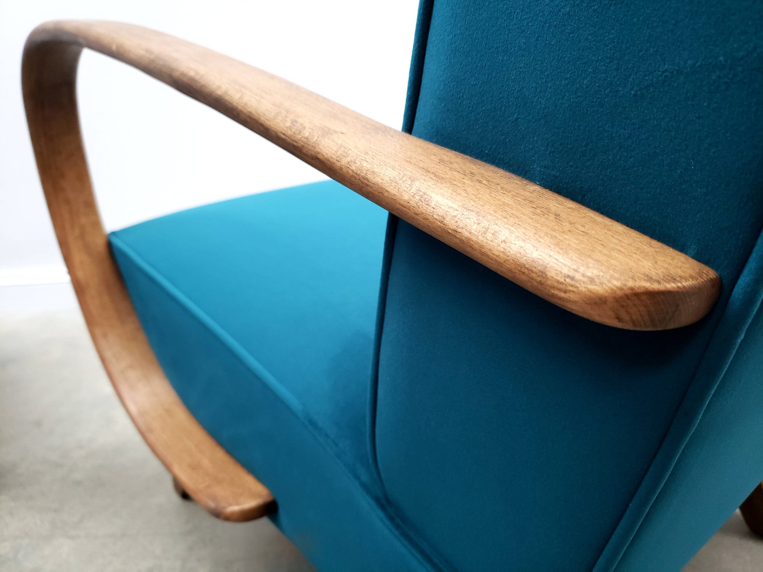 1930 Jindrich Halabala Bentwood Armchair in Teal Velvet