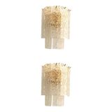 Pair of Contemporary Hammered Strips ”Listelli” Murano Glass Gold Wall Sconces by Simoeng