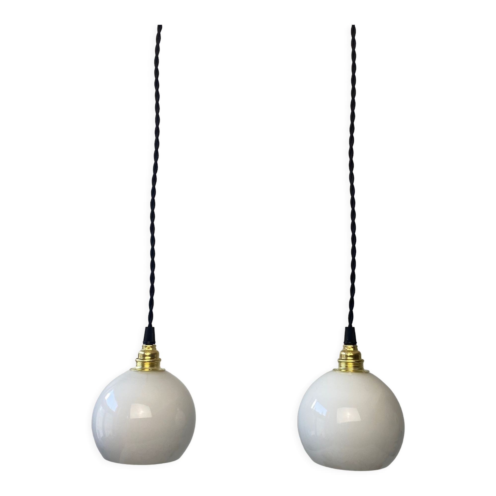 Pair of old opaline pendant lamps 10 cm vintage
