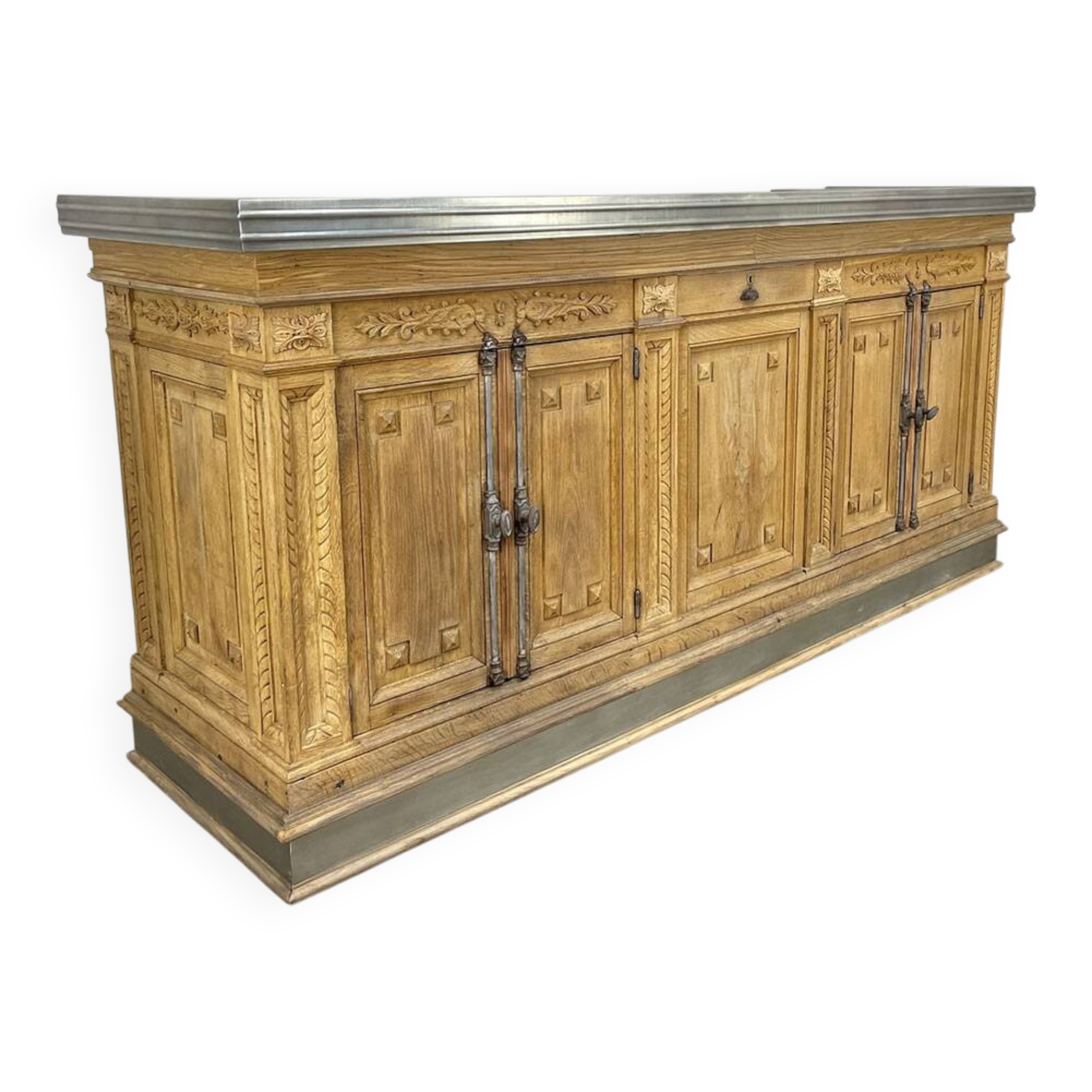 19th-century zinc and solid oak bar counter