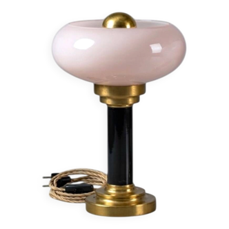 Art-deco bedside or table lamp • Antique glass & Patinated brass