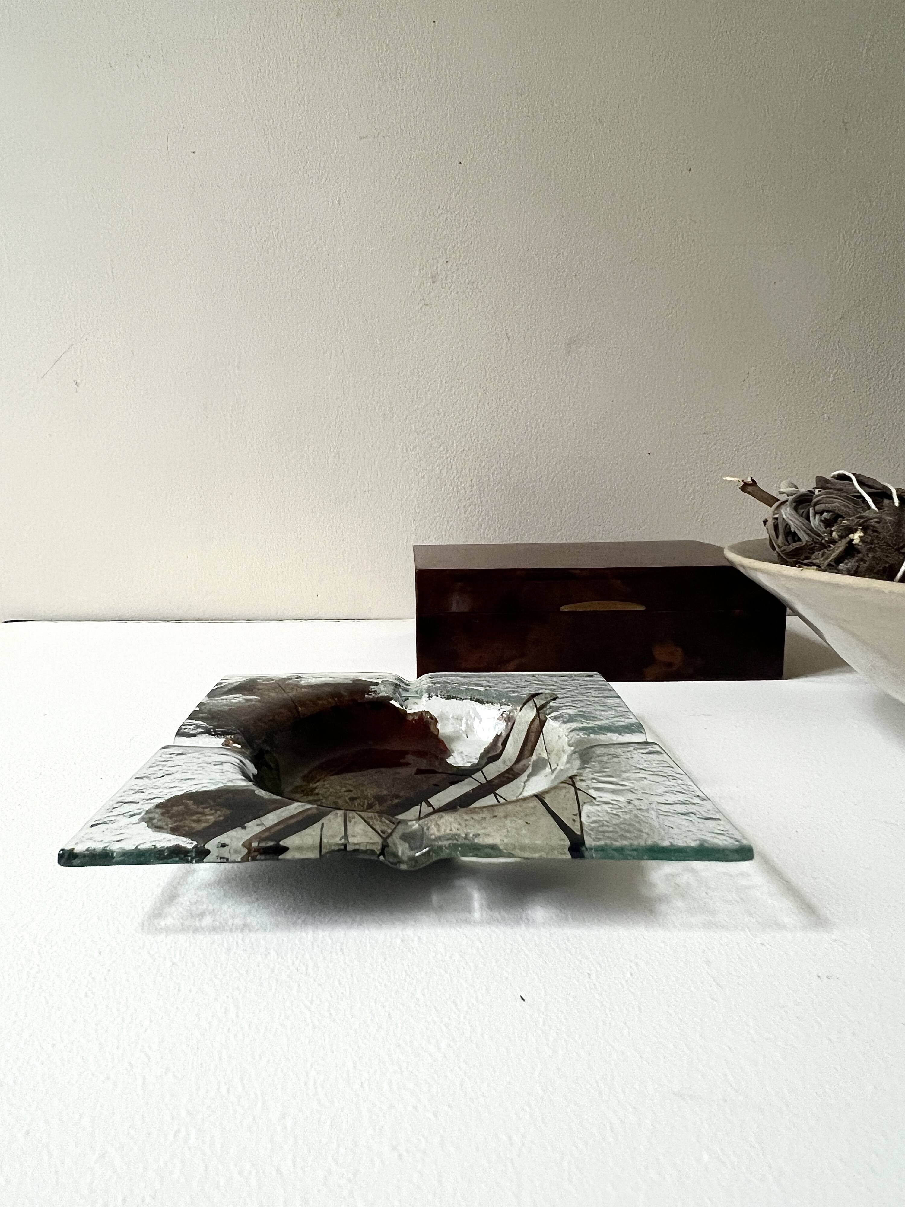 ashtray abstract painting in melted glass, around 1970