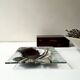 ashtray abstract painting in melted glass, around 1970