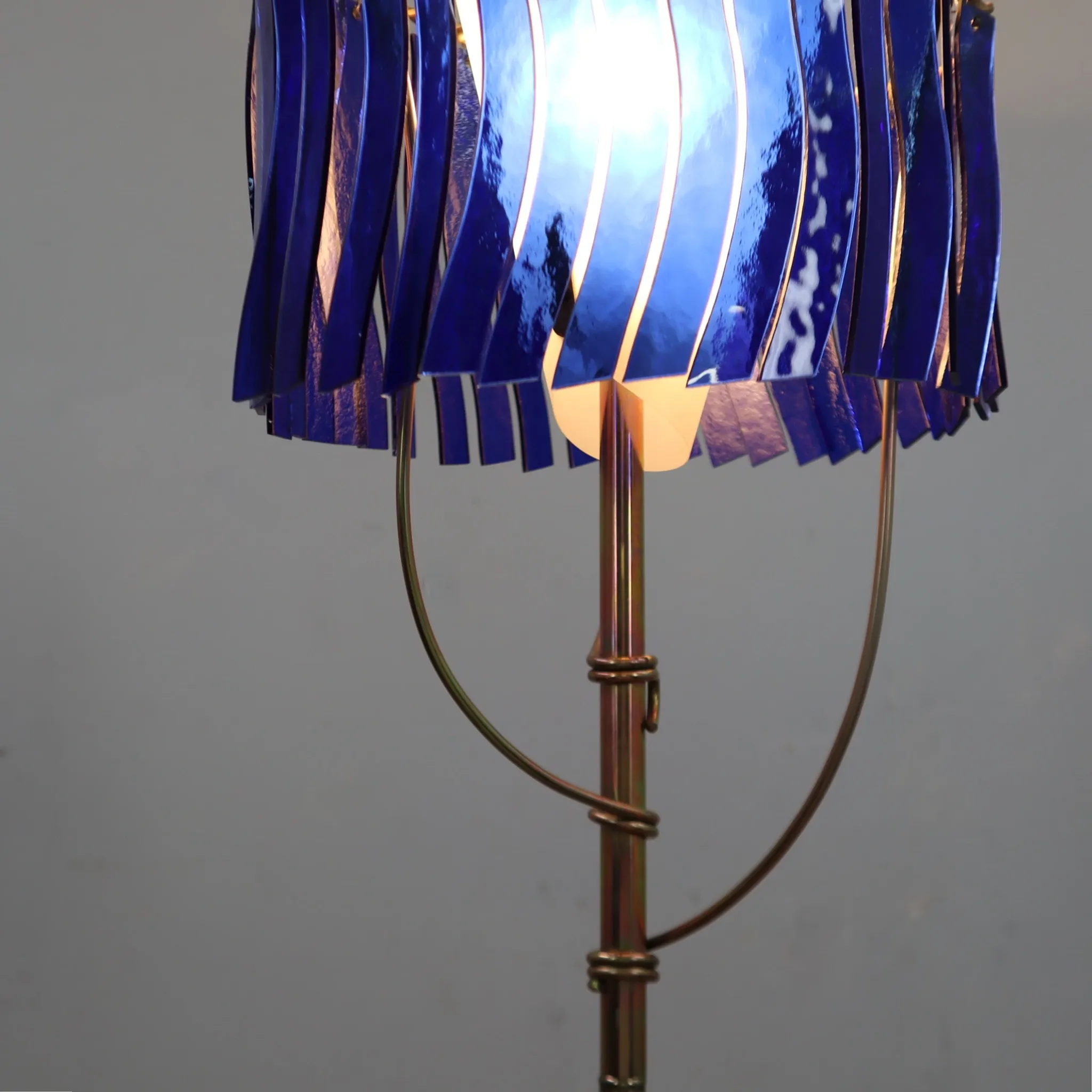 1980s Postmodern Blue Glass & Brass Floor Lamp by Toni Cordero for Artemide