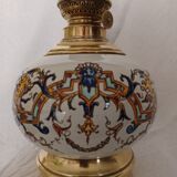 Copper oil lamp . faience of gien