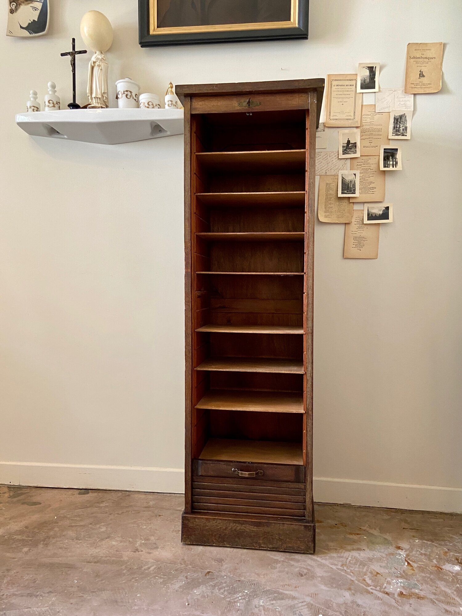 Curtain cabinet 1 column in dark wood