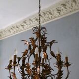 Large mid century gilt tole 8-light chandelier by Hans Kögl, 1960s