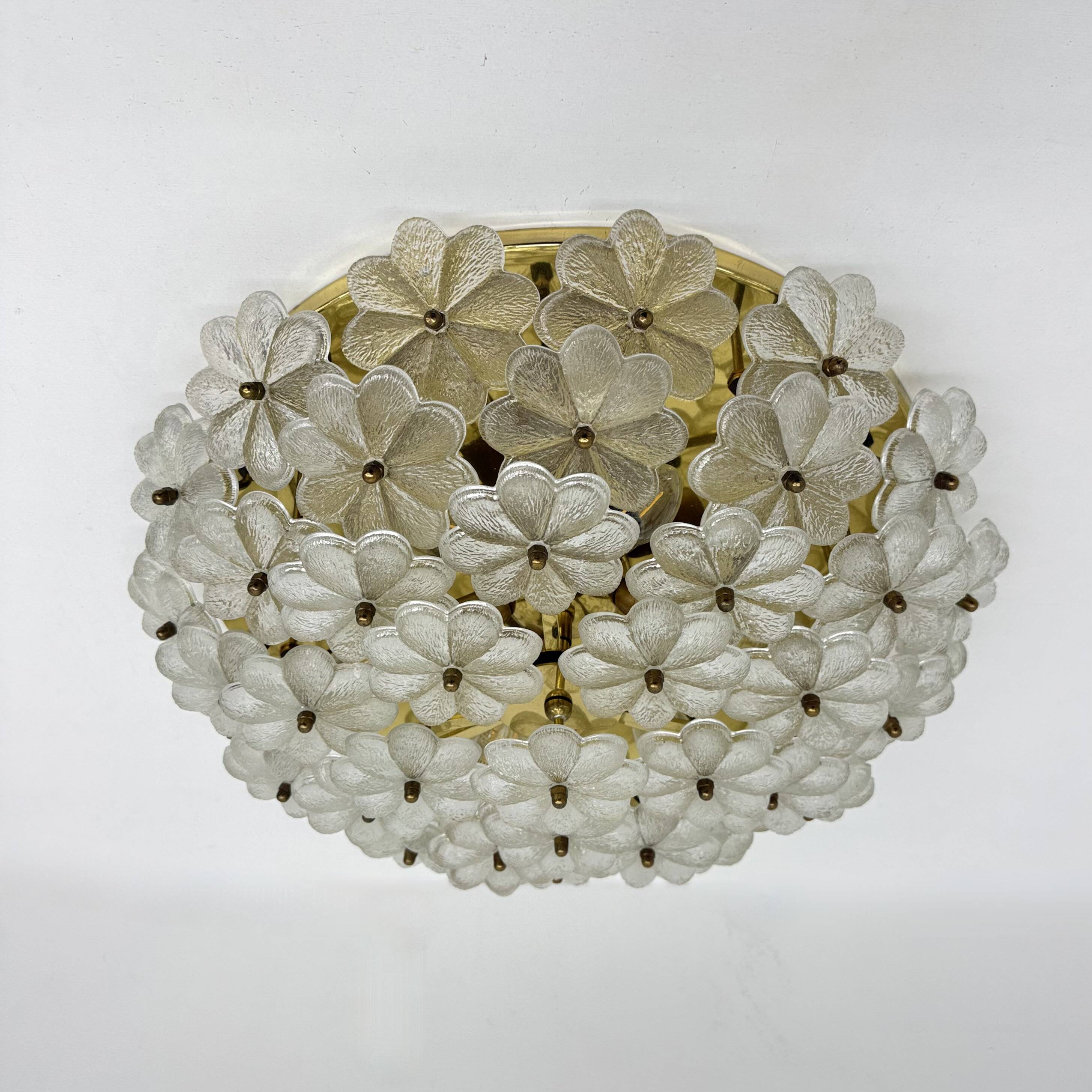 Large Floral Crystal Glass Flush Lamp by Ernst Palme , 1970s