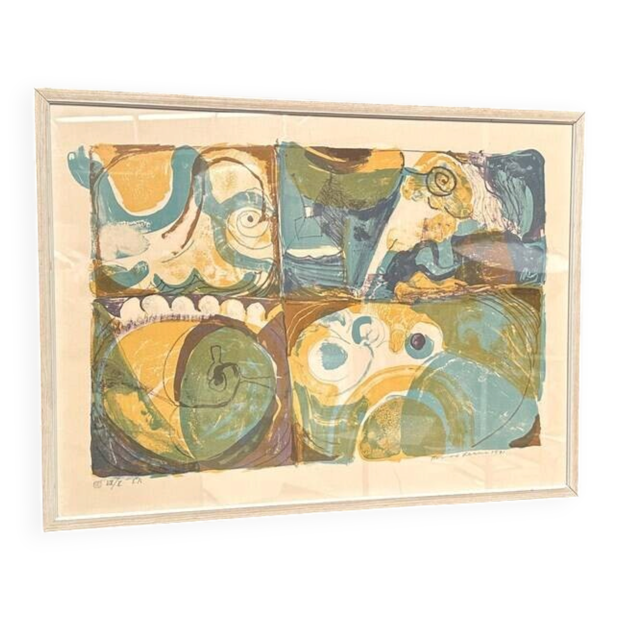 Large Original Swedish Graphic Sheet – "Composition" by Thormod Larsen – 1971 – Vintage and Framed – 79 × 59 cm (31.1" × 23.2")