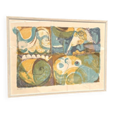 Grande feuille graphique suédoise originale – "Composition" par Thormod Larsen – 1971 – Vintage et encadrée – 79 × 59 cm (31,1" × 23,2")