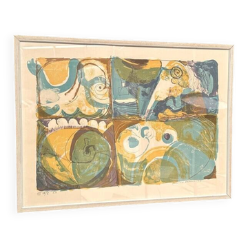 Large Original Swedish Graphic Sheet – "Composition" by Thormod Larsen – 1971 – Vintage and Framed – 79 × 59 cm (31.1" × 23.2")