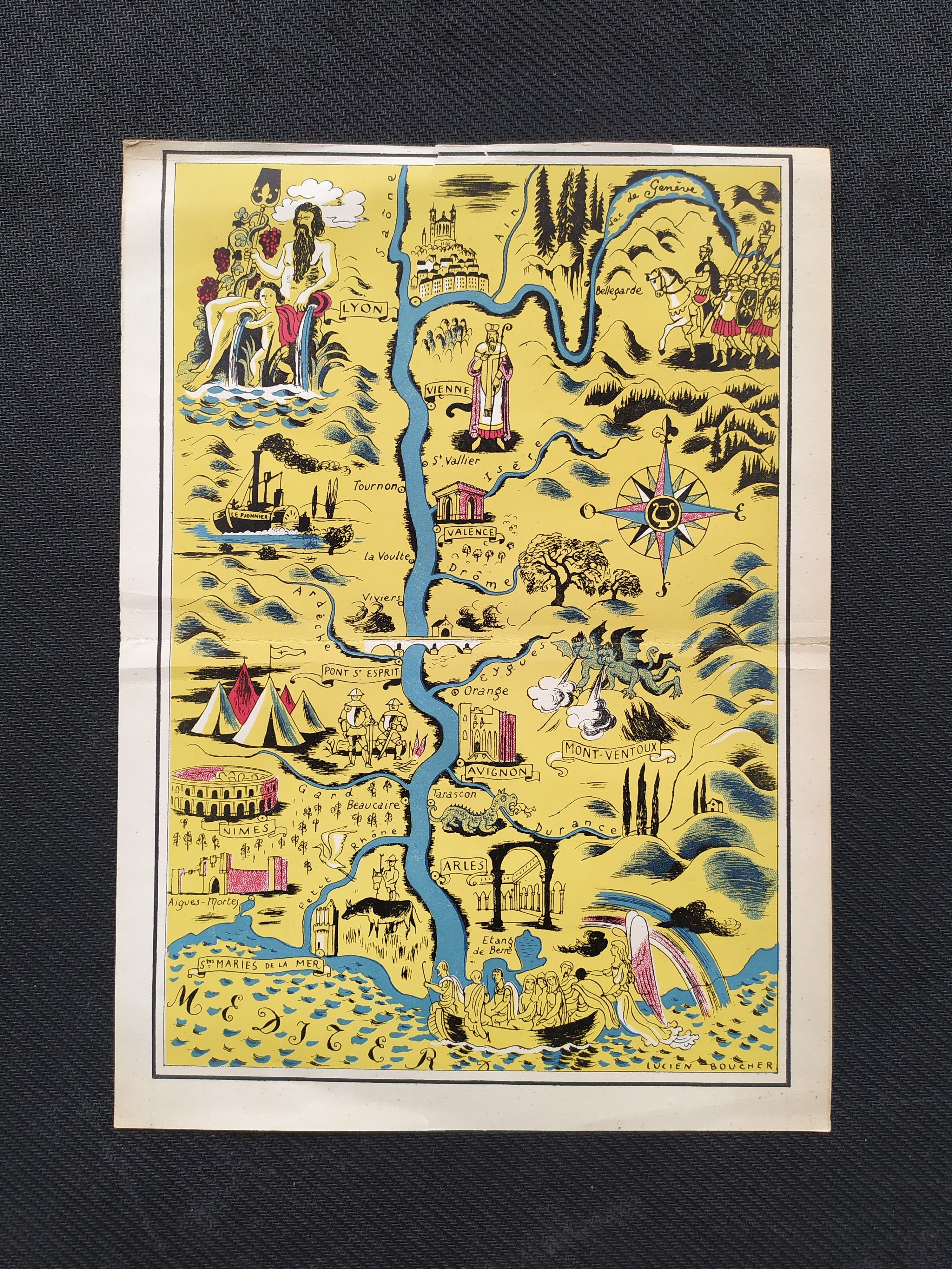 Affiche carte du sud de la France par Lucien Boucher dans les années 30