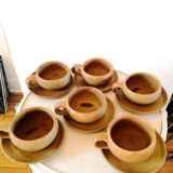 6 saucers and coffee cups in 70s design stoneware
