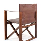 Fauteuil safari pliant en cuir marron et bois