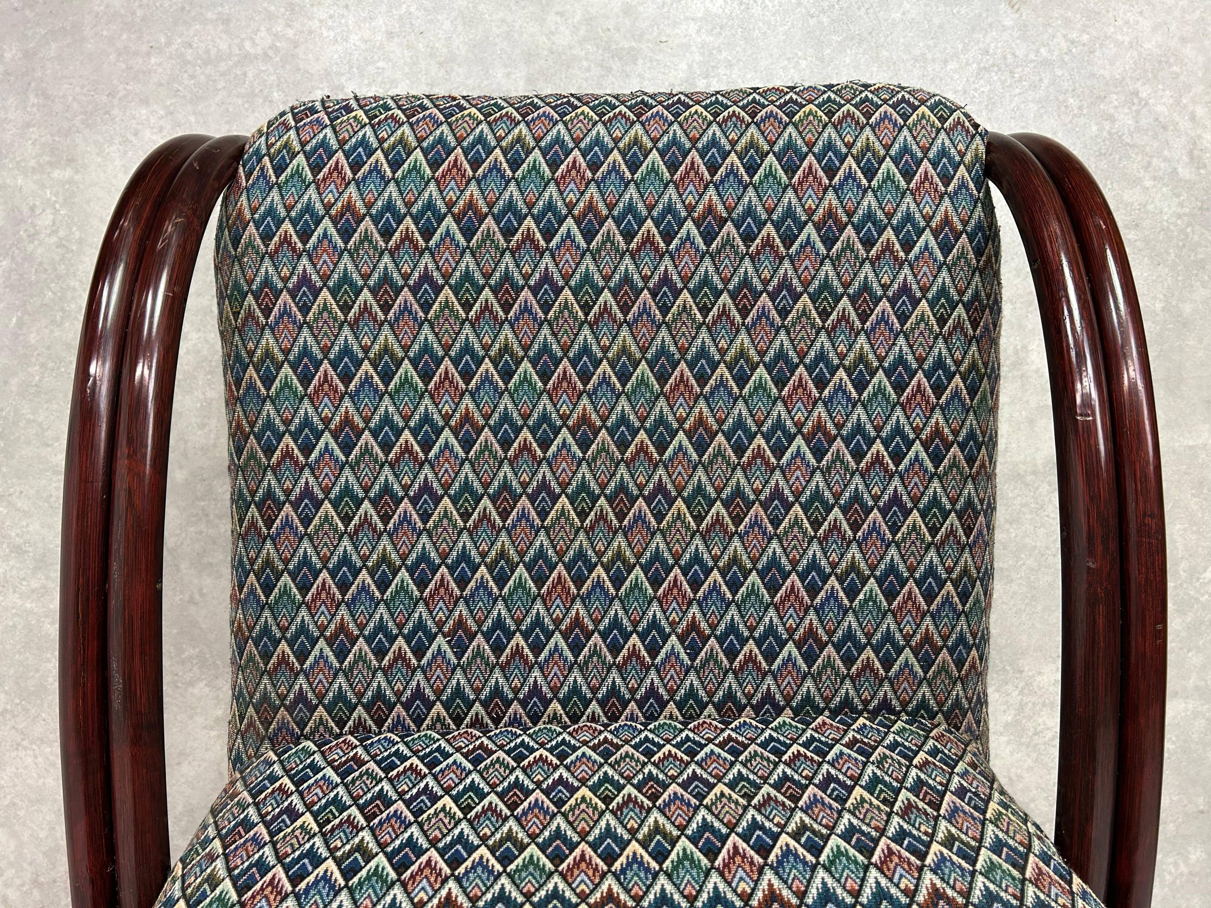 Fauteuil à oreilles en bambou de style milieu du siècle avec tabouret par Gervasoni