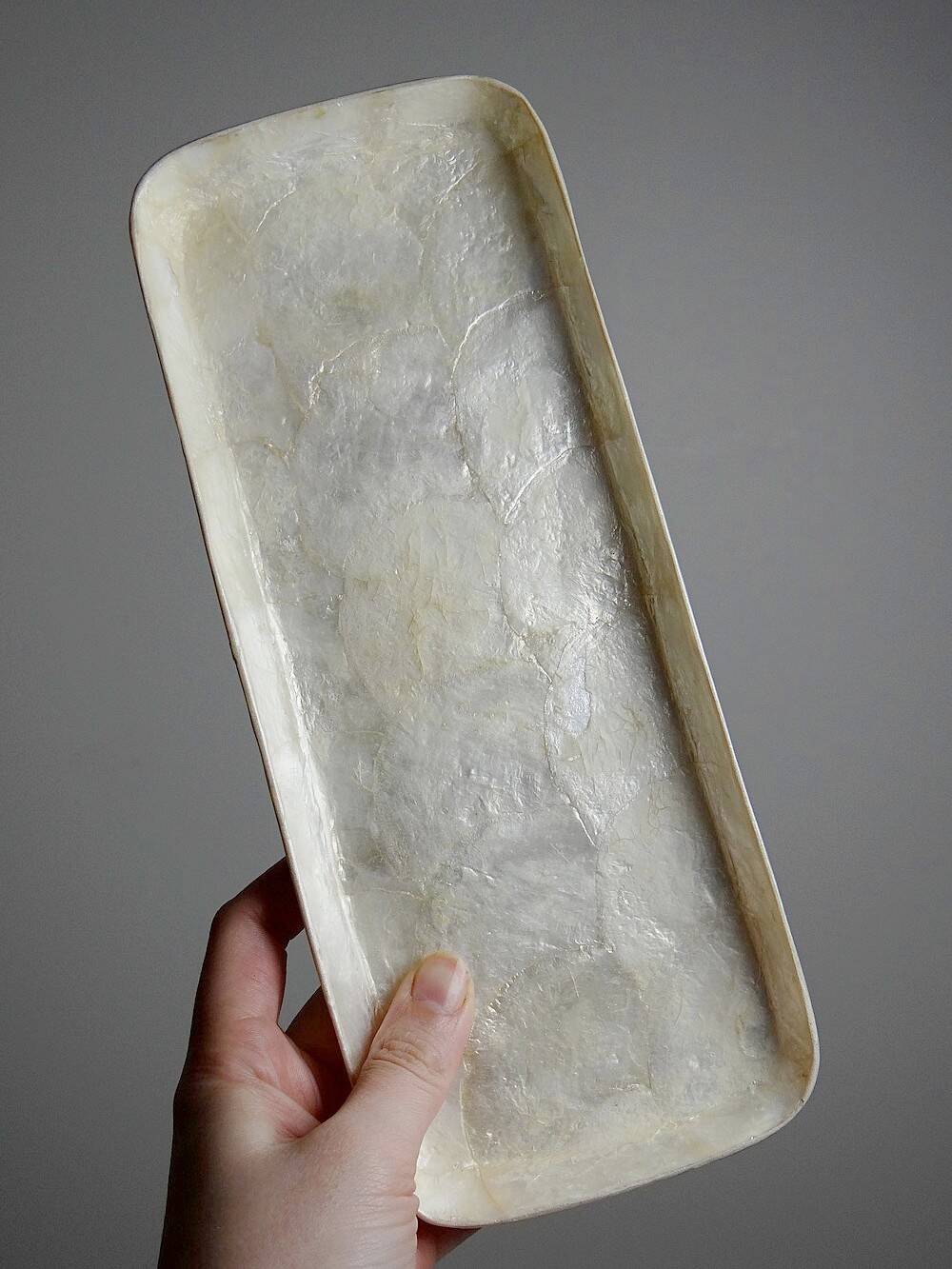 2 vintage rectangular empty pocket bowls in Capiz mother-of-pearl