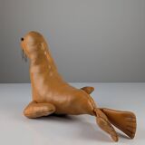Leather Seal Decorative Sculpture Vintage 1970s