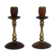 Pair of Danish candle holders in brass and rosewood 1960