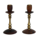 Pair of Danish candle holders in brass and rosewood 1960