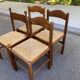 Set of 4 vintage chairs in solid wood and straw — Brutalist / rustic style
