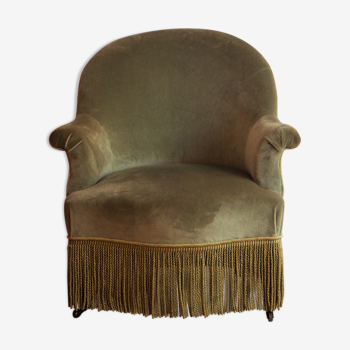 Fauteuil crapaud vintage en velours vert