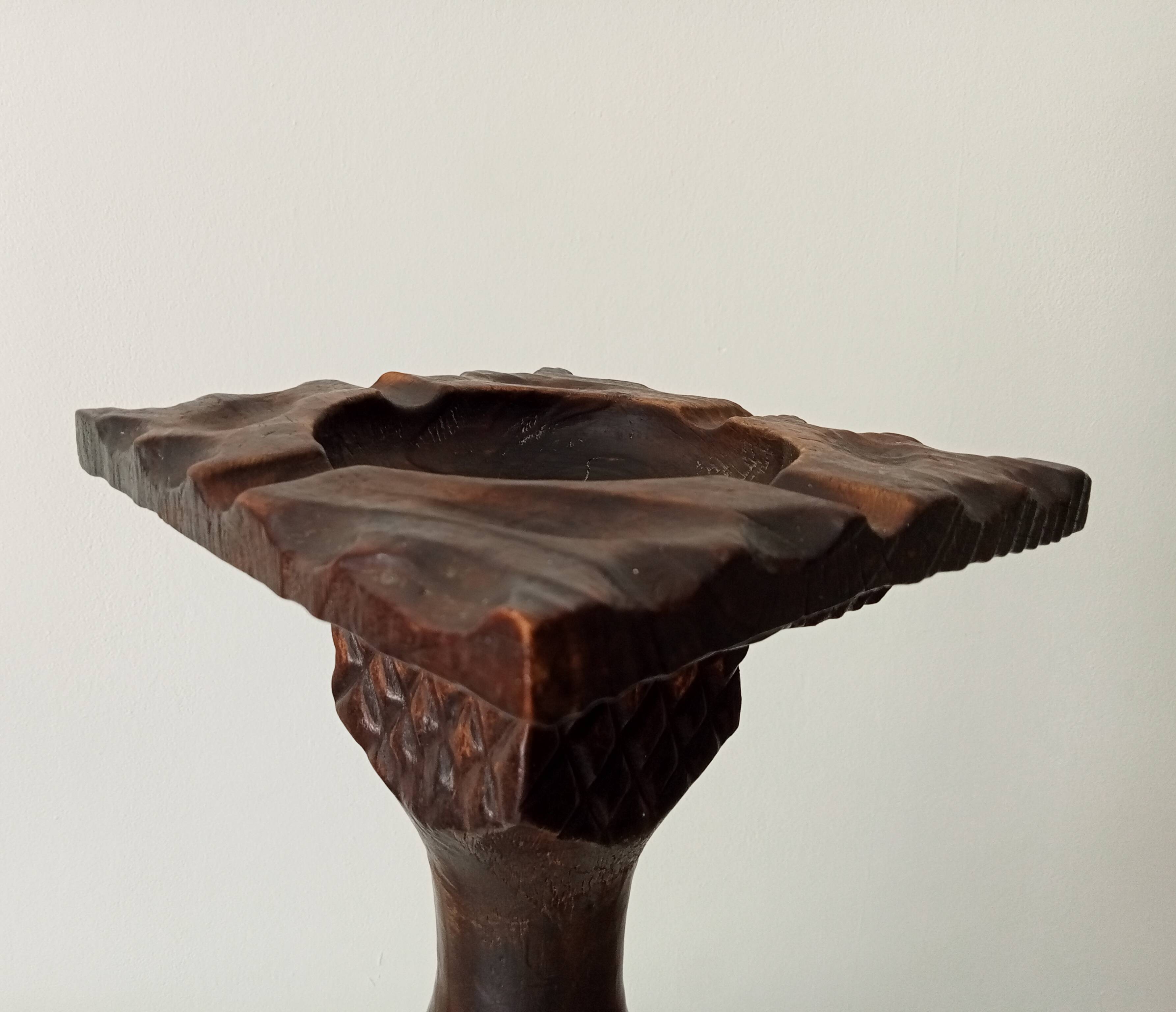 Vintage carved wooden pedestal ashtray