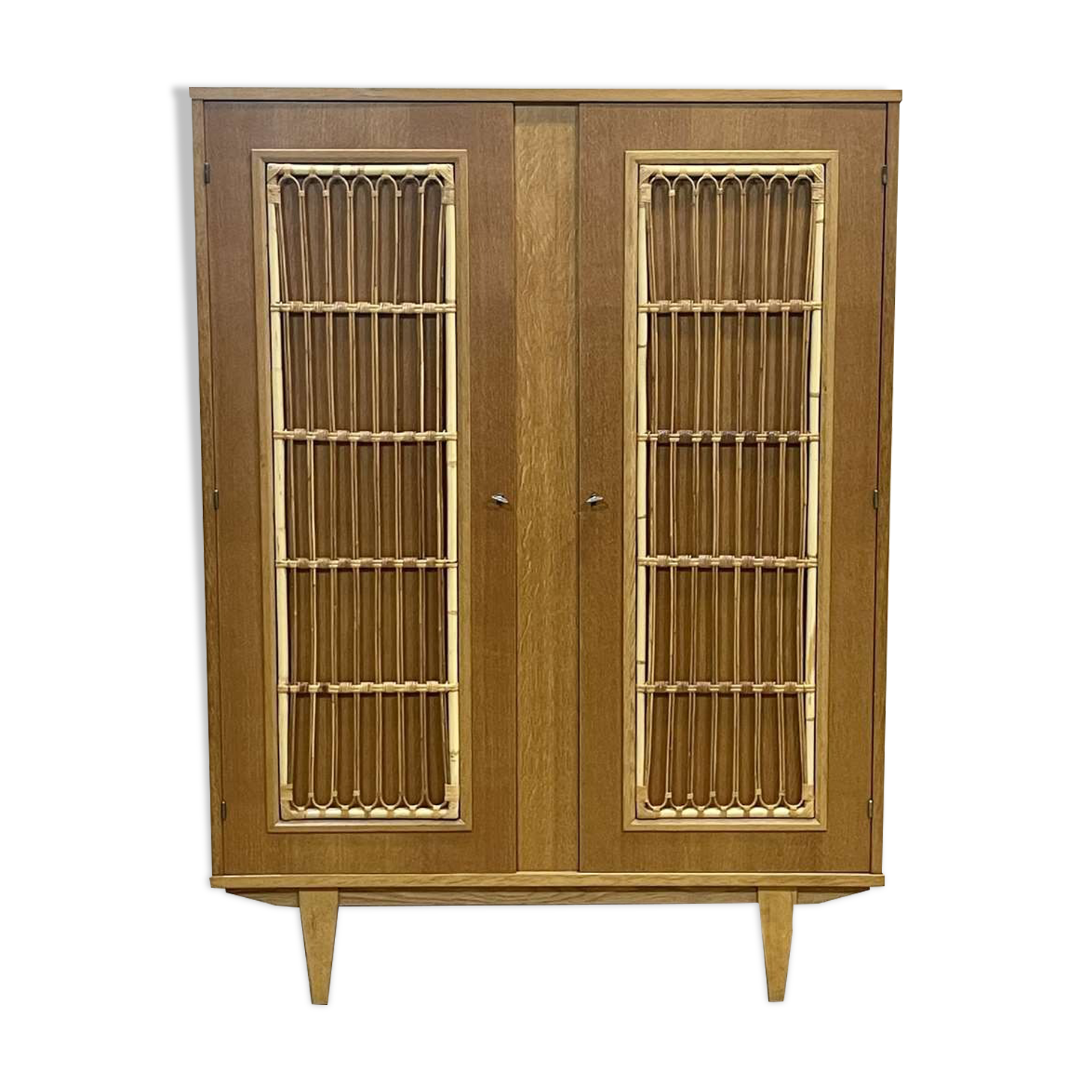 Wardrobe in bamboo and oak from the 1960s