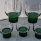 Set of 5 colored green foot glasses 60s