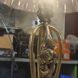 1920 bronze lamp pink tinted glass shade & acid etched art nouveau 63x30