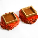 Two mid-century standing ashtrays consisting of red Alabaster cup