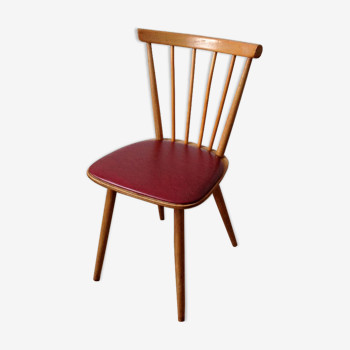 Chairs with wooden bars and burgundy skaï