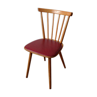 Chairs with wooden bars and burgundy skaï