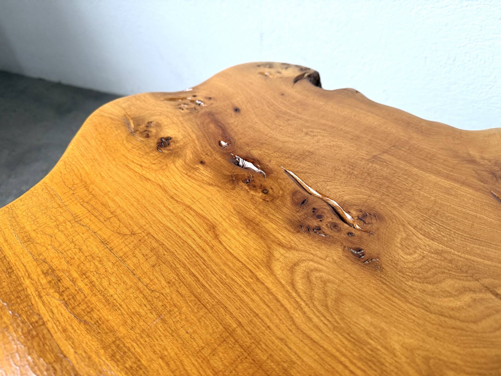 "Free-form" coffee table in solid elm.