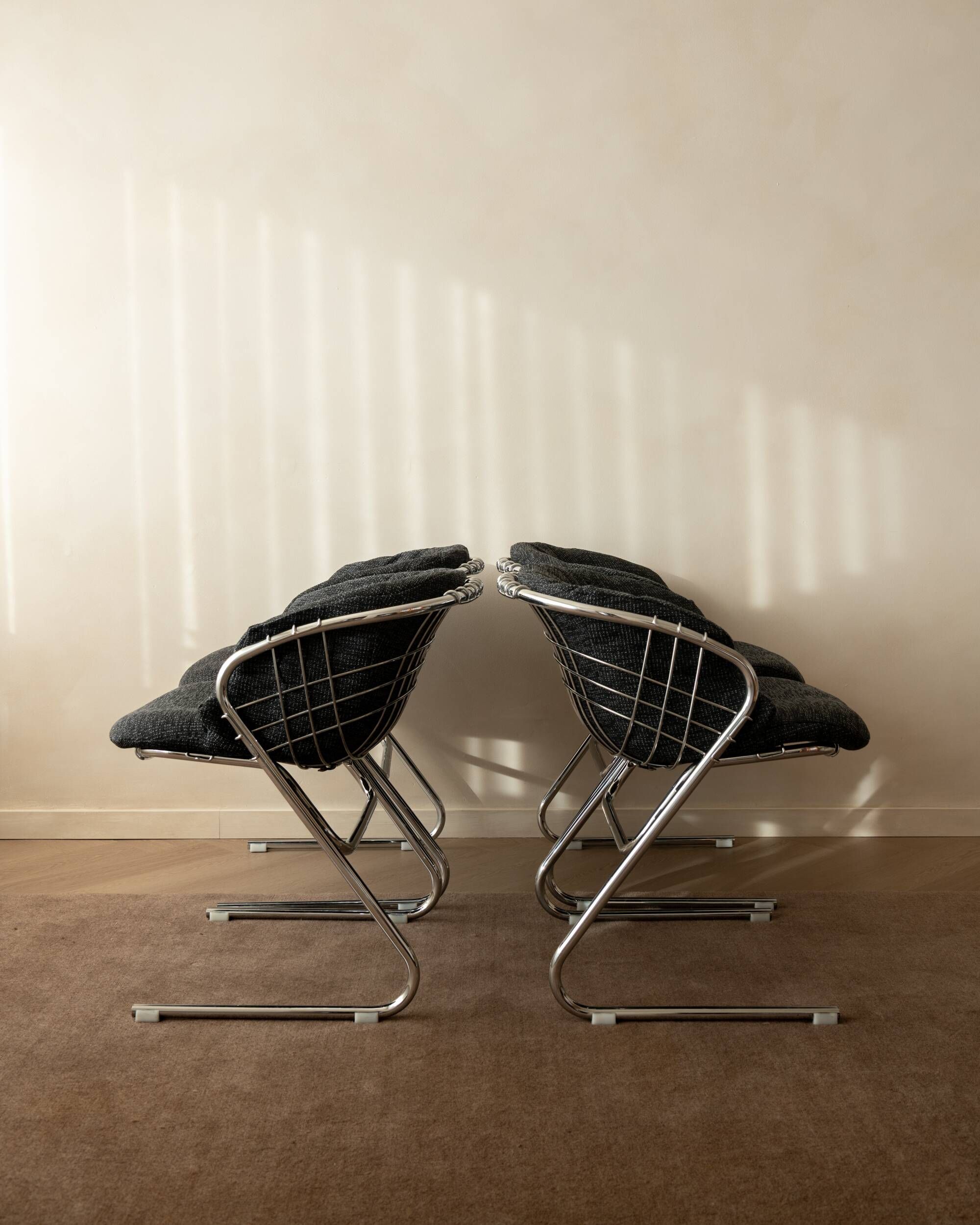 Italian Chrome Flynn Dining Chairs Gastone Rinaldi Thema, 1970s, Set of 4