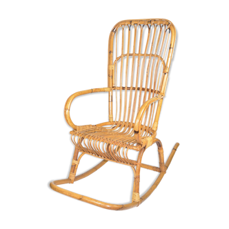 Rocking-chair en rotin Danemark années 1970 style scandinave