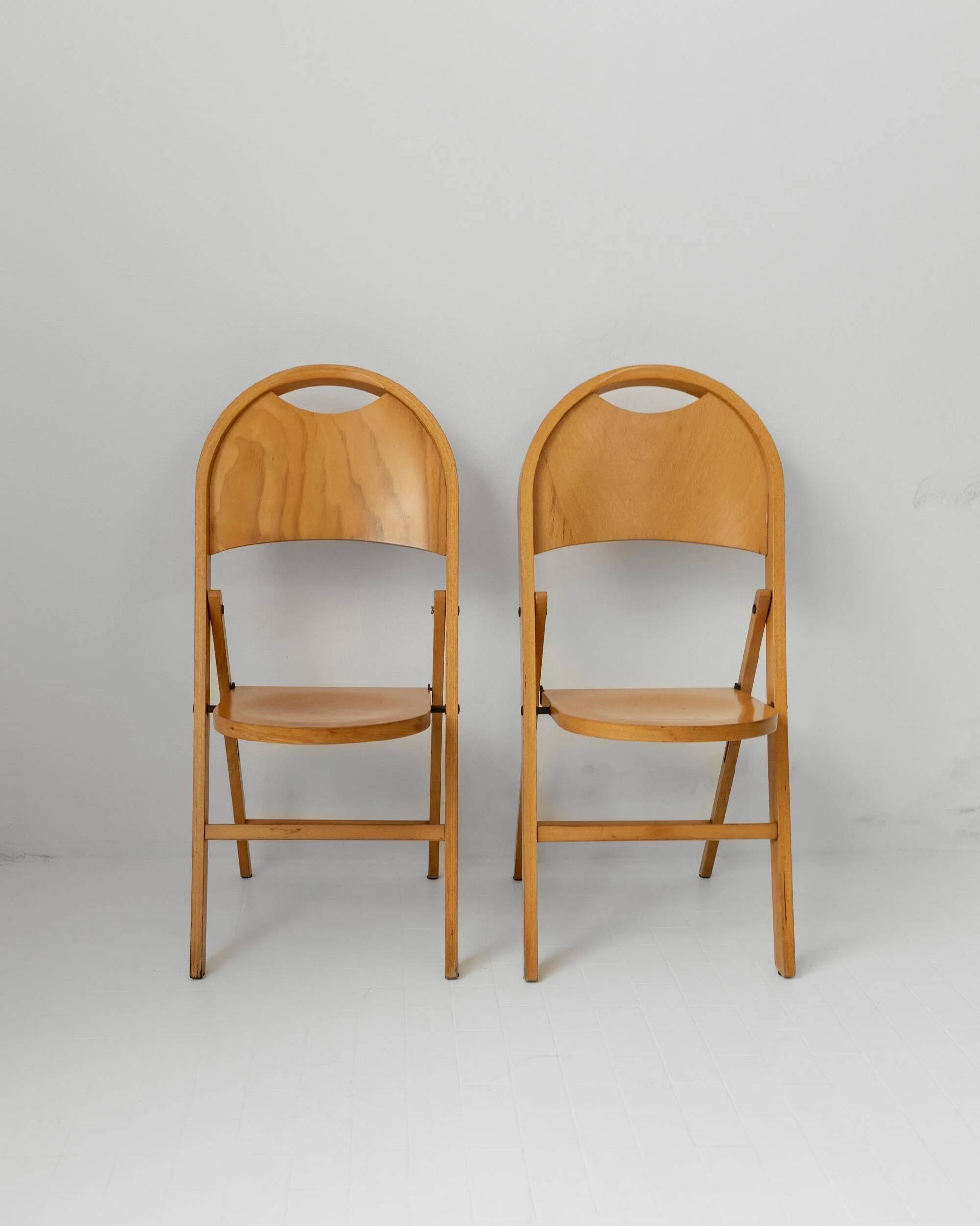 Set of 2 vintage folding chairs from the 1970s, by Achille and Pier Giacomo Castiglioni for Bernini.