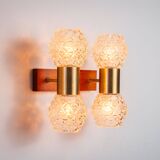 Pair of Swedish wall lamps with teak wood, brass and glass cup shade