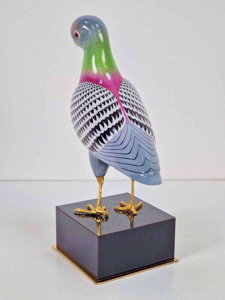 Italian Hand Painted Porcelain Pigeon by Giulia Mangani, 1970s