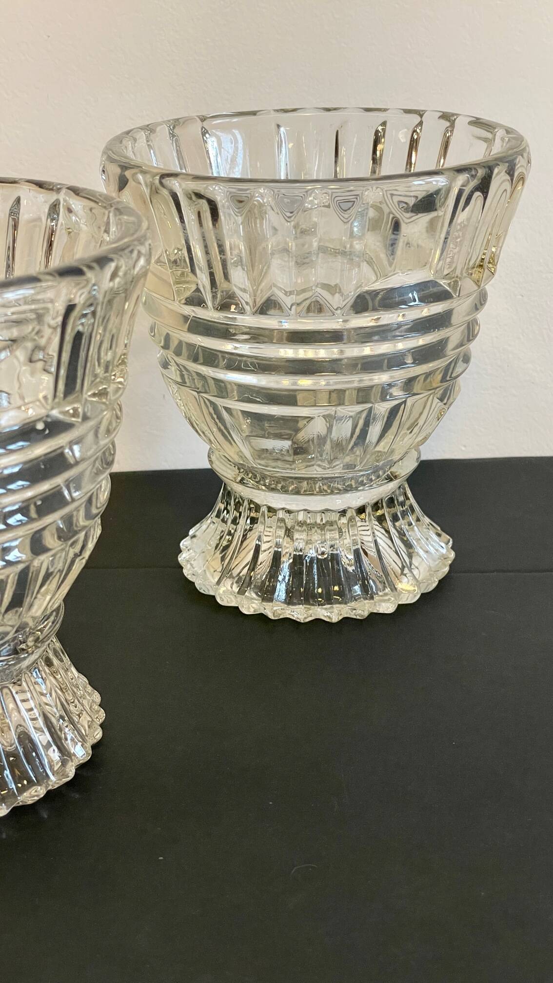 Paire vases géométriques semi-cristal vintage