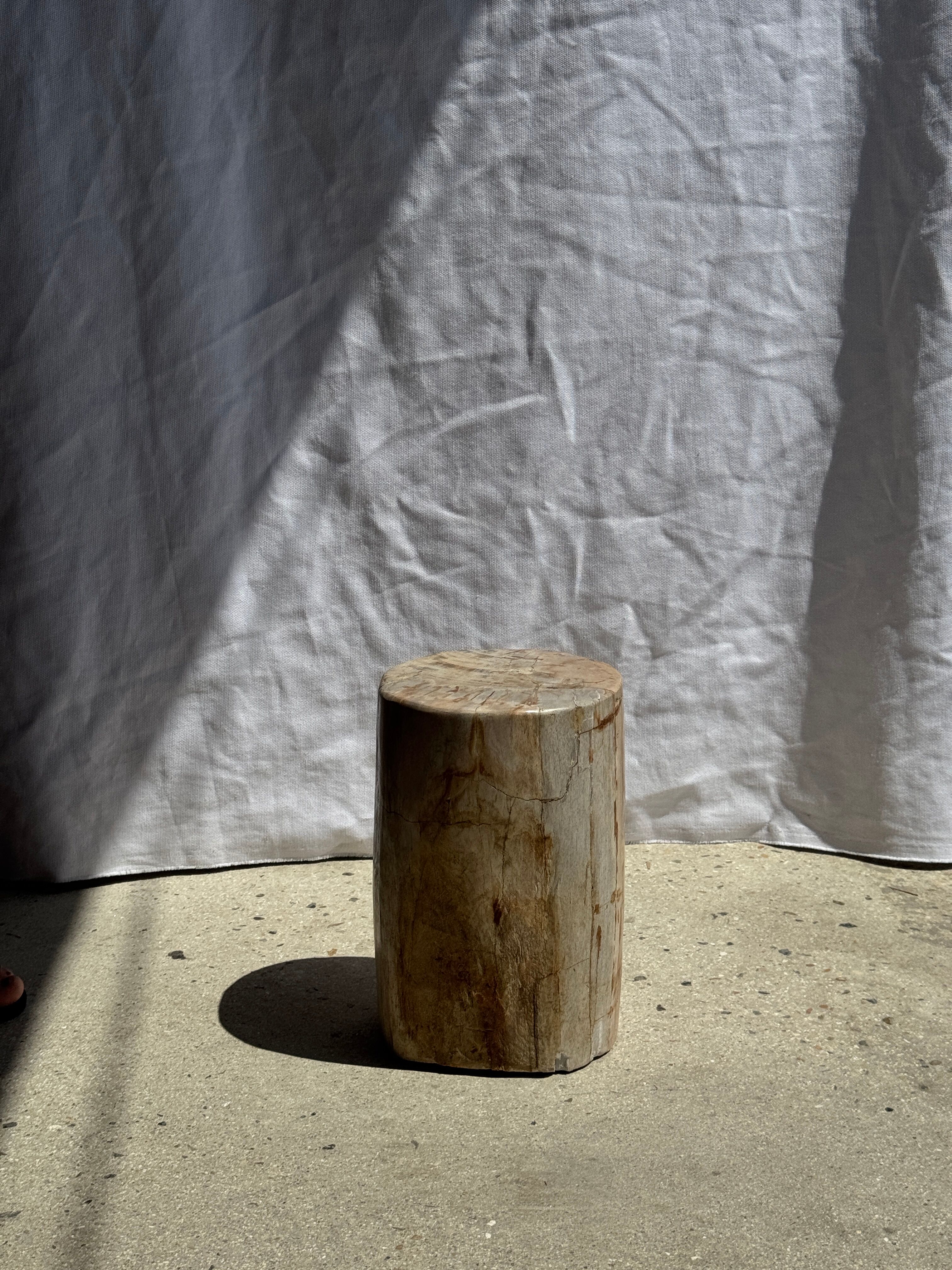 Small side table in white, grey, beige petrified wood H28 D18 - 3330