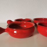 set of 4 red enamelled terracotta casseroles