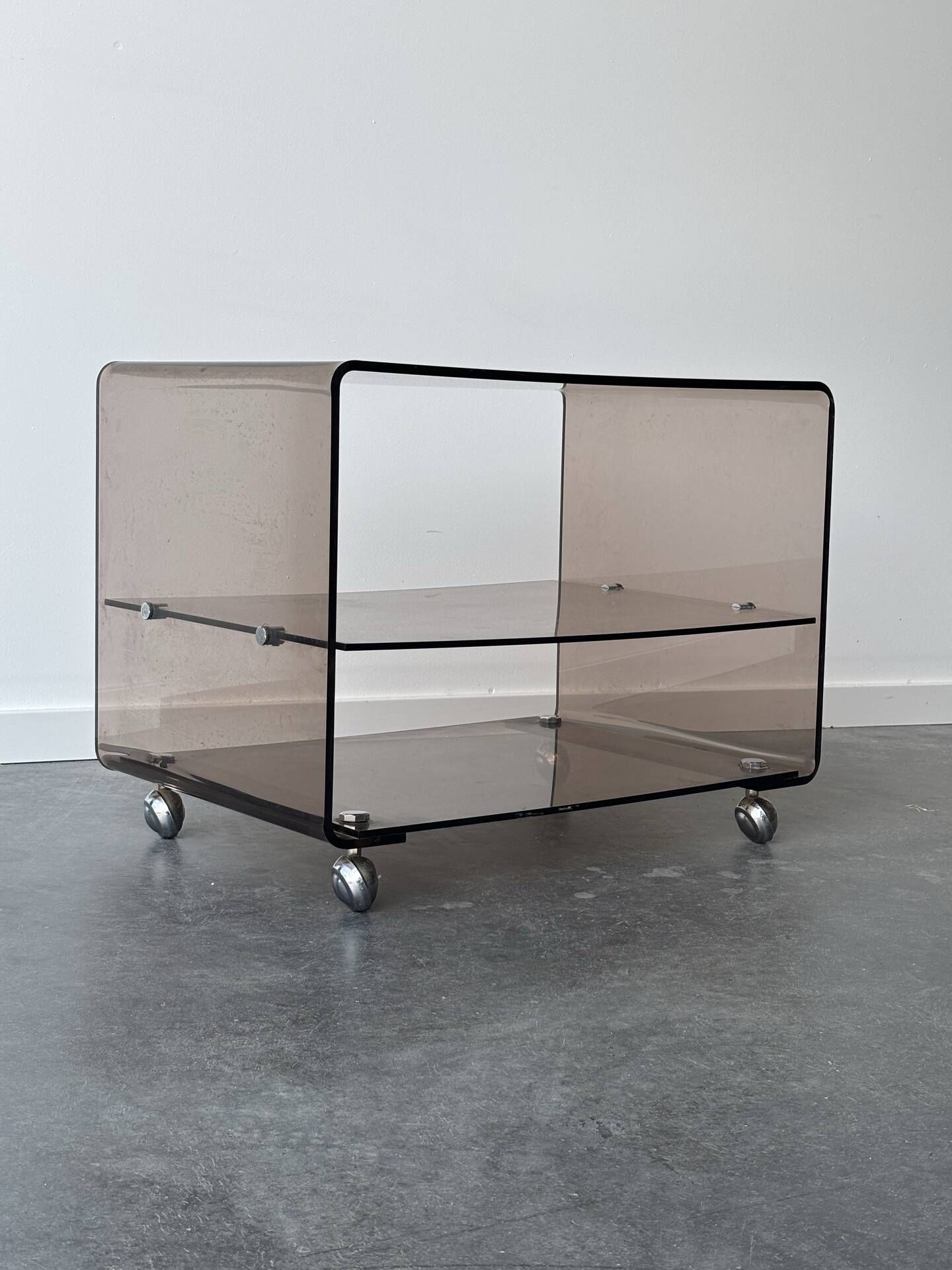 Smoked plexiglass side table, Michel Dumas for Roche Bobois, year