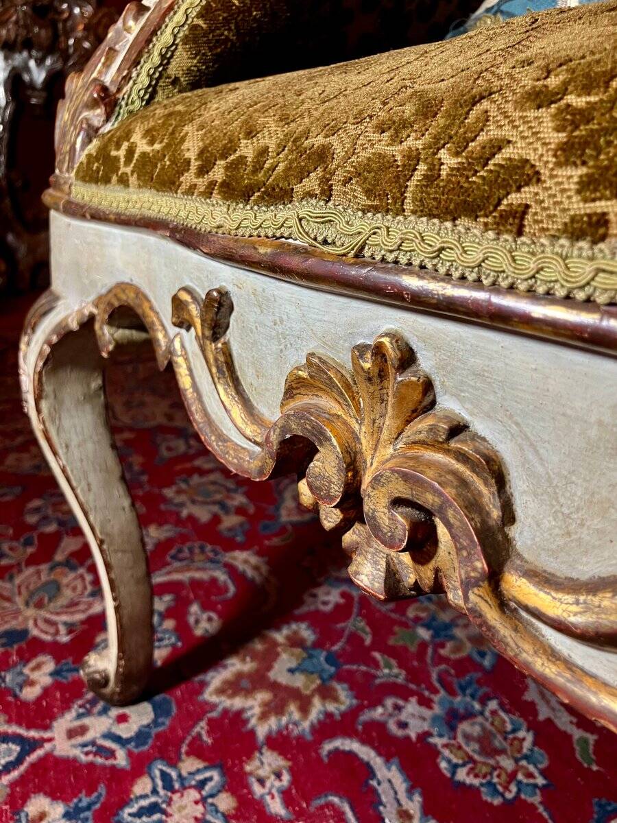 Antique Italian Baroque Louis XIV Lacquered and Parcel Gilt Sofa, 1600s