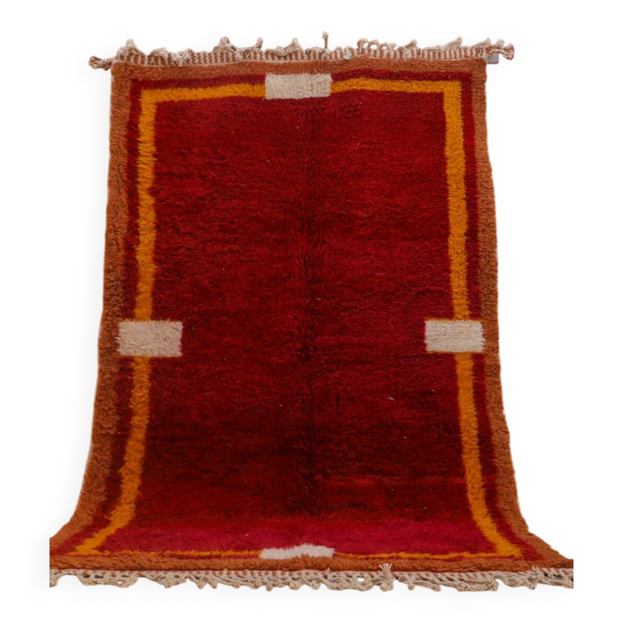 Minimalist burgundy cherry red shaggy berber rug