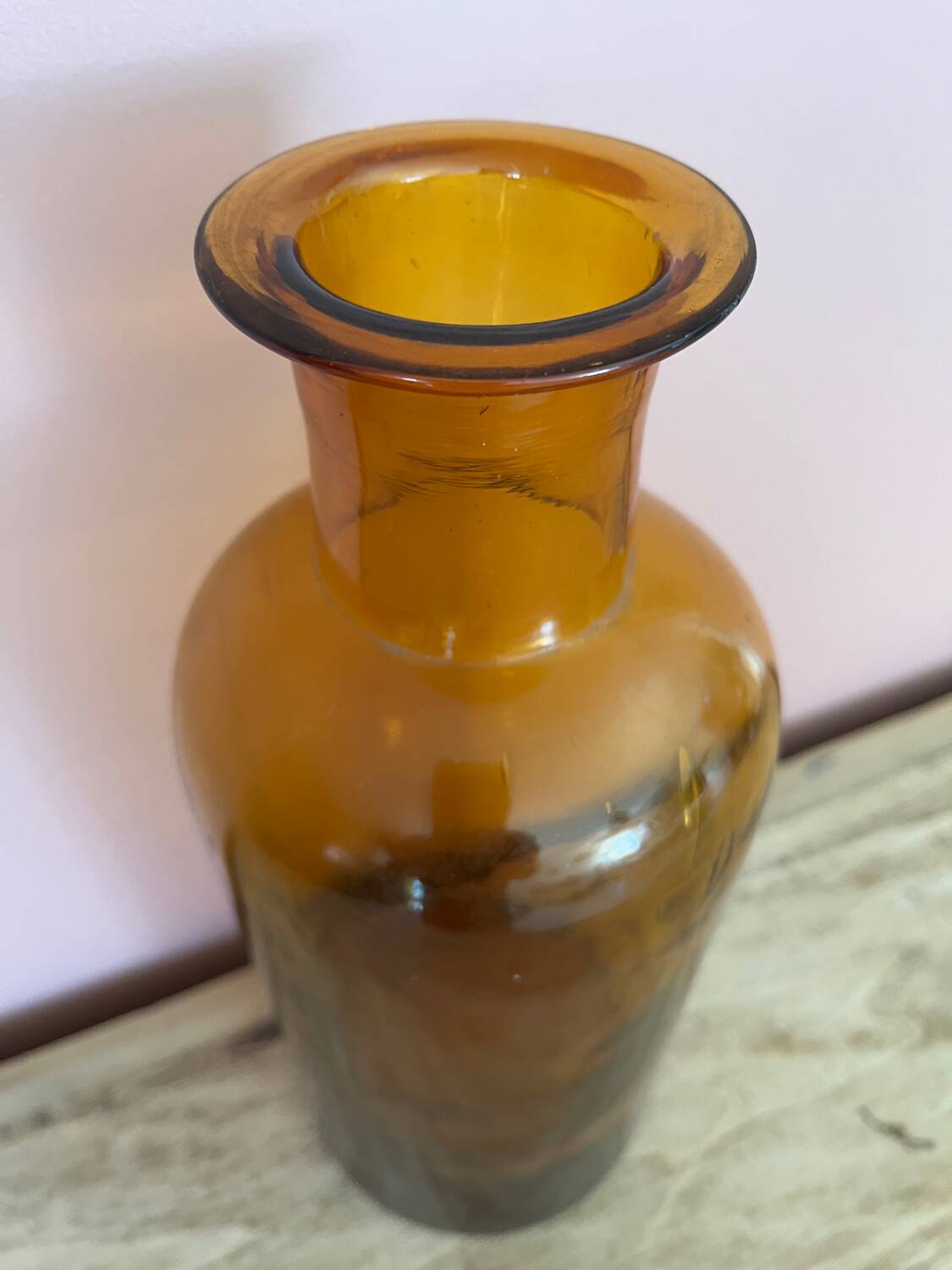 Amber glass vase bottle